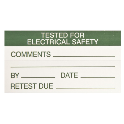 RS PRO Adhesive Pre-Printed Adhesive Label-Tested For Electrical Safety-. Quantity: 30