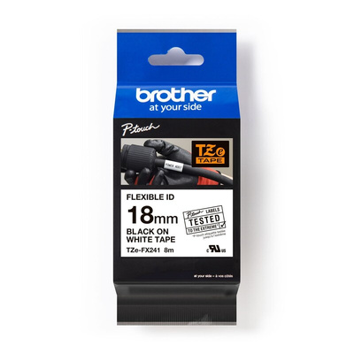Brother Black on White Label Printer Tape, 8 m Length, 18 mm Width