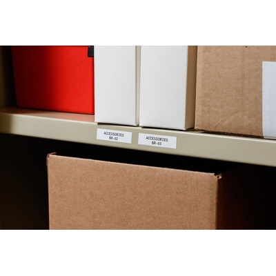 Brady B-595 Vinyl Black on White Label Printer Tape, 6.4 m Length, 9.53 mm Width