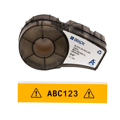 Brady B-595 Vinyl Black on Yellow Label Printer Tape, 6.4 m Length, 19.05 mm Width