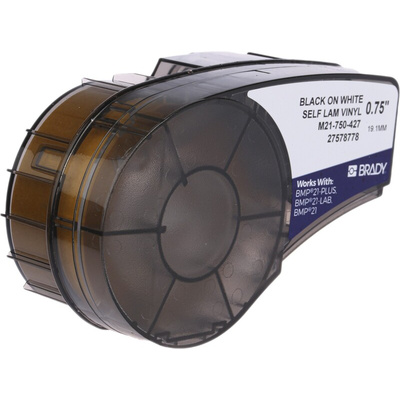 Brady B-427 Self-laminating Vinyl Black on White/Transparent Label Printer Tape, 4.27 m Length, 19.05 mm Width