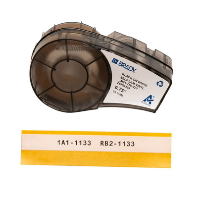 Brady B-427 Self-laminating Vinyl Black on White/Transparent Label Printer Tape, 4.27 m Length, 19.05 mm Width