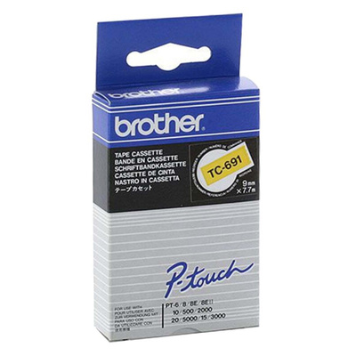 Brother Black on Yellow Label Printer Tape, 8 m Length, 9 mm Width