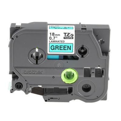 Brother Black on Green Label Printer Tape, 8 m Length, 18 mm Width