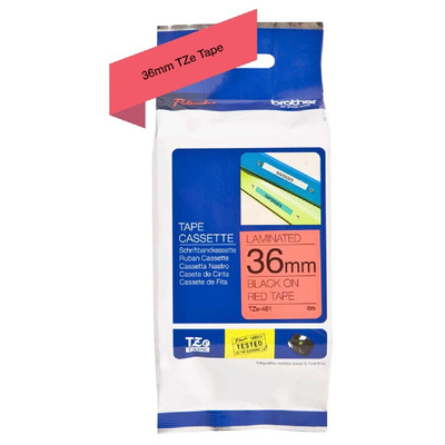 Brother Black on Red Label Printer Tape, 8 m Length, 36 mm Width