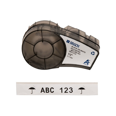 Brady B-423 Black on White Label Printer Tape, 6.4 m Length, 12.7 mm Width