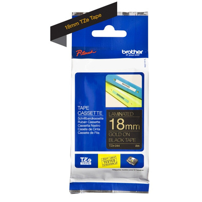 Brother Gold on Black Label Printer Tape, 8 m Length, 18 mm Width