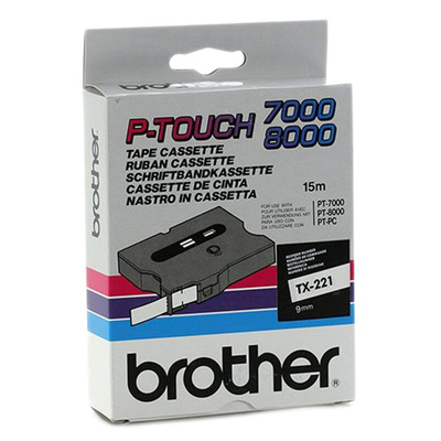 Brother Black on White Label Printer Tape, 15 m Length, 9 mm Width