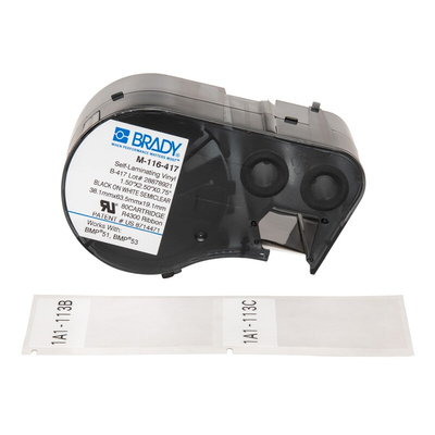Brady B-417 Black on Transparent/White Label, 38.1 mm Width