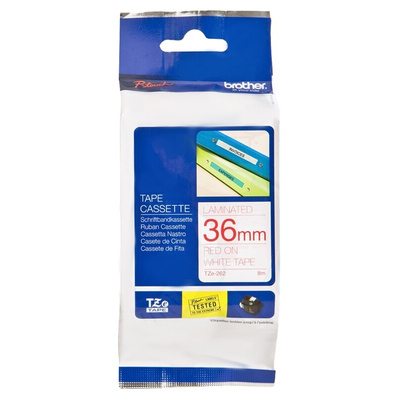 Brother Red on White Label Printer Tape, 8 m Length, 36 mm Width