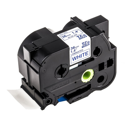 Brother Blue on White Label Printer Tape, 8 m Length, 36 mm Width