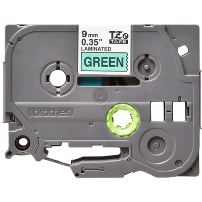 Brother Black on Green Label Printer Tape, 8 m Length, 9 mm Width