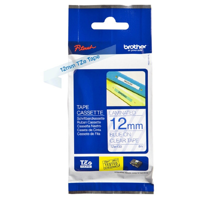 Brother Blue on Clear Label Printer Tape, 8 m Length, 12 mm Width
