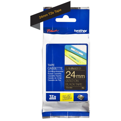 Brother Gold on Black Label Printer Tape, 8 m Length, 24 mm Width