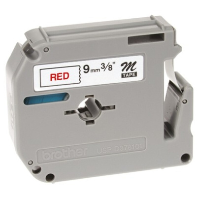 Brother Red on White Label Printer Tape, 8 m Length, 9 mm Width