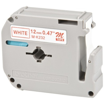 Brother Red on White Label Printer Tape, 8 m Length, 12 mm Width