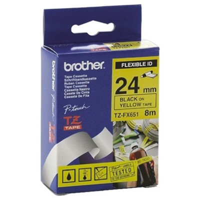 Brother Black on Yellow Label Printer Tape, 8 m Length, 24 mm Width