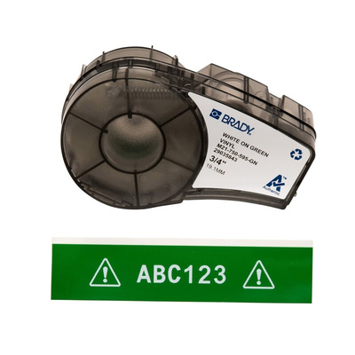 Brady B-595 Vinyl White on Green Label Printer Tape, 6.4 m Length, 19.05 mm Width