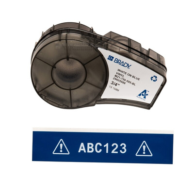 Brady B-595 Vinyl White on Blue Label Printer Tape, 6.4 m Length, 19.05 mm Width