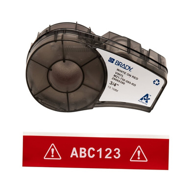 Brady B-595 Vinyl White on Red Label Printer Tape, 6.4 m Length, 19.05 mm Width