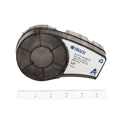 Brady B-499 Nylon Cloth Black on White Label Printer Tape, 4.88 m Length, 9.53 mm Width