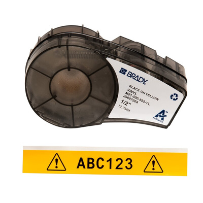 Brady B-595 Vinyl Black on Yellow Label Printer Tape, 6.4 m Length, 12.7 mm Width