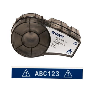Brady B-595 Vinyl White on Blue Label Printer Tape, 6.4 m Length, 12.7 mm Width