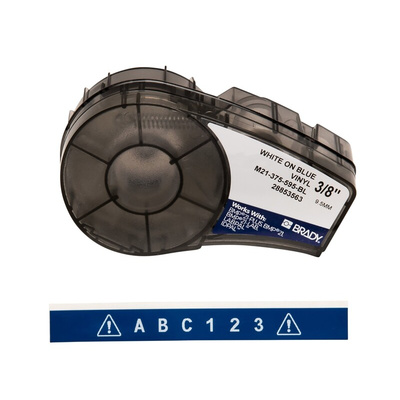 Brady B-595 Vinyl White on Blue Label Printer Tape, 6.4 m Length, 9.53 mm Width