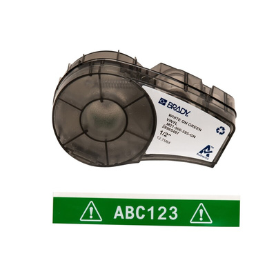 Brady B-595 Vinyl White on Green Label Printer Tape, 6.4 m Length, 12.7 mm Width