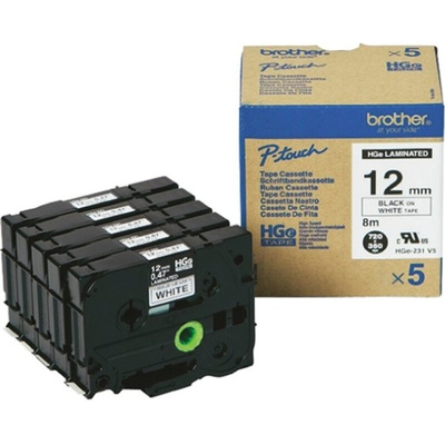 Brother Black on White Label Printer Tape, 8 m Length, 12 mm Width