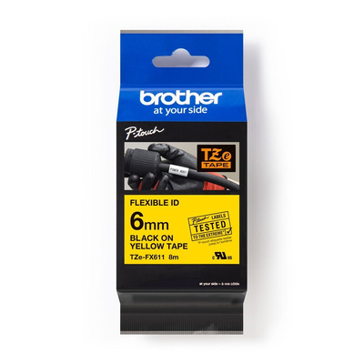 Brother Black on Yellow Label Printer Tape, 8 m Length, 6 mm Width