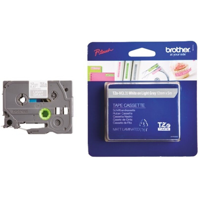 Brother White on Grey Label Printer Tape, 5 m Length, 12 mm Width