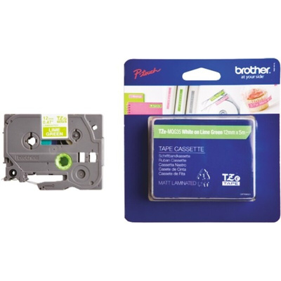 Brother White on Green Label Printer Tape, 5 m Length, 12 mm Width
