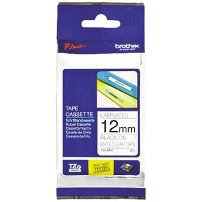 Brother Black on Clear Label Printer Tape, 8 m Length, 12 mm Width