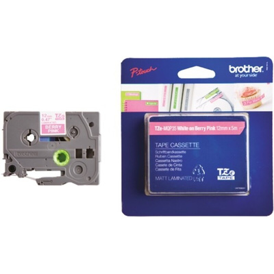 Brother White on Pink Label Printer Tape, 5 m Length, 12 mm Width