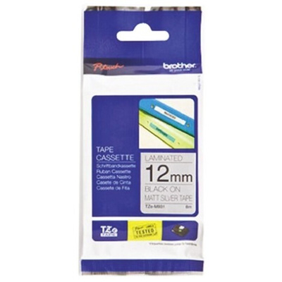 Brother Black on Silver Label Printer Tape, 8 m Length, 12 mm Width