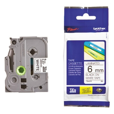 Brother Black on White Label Printer Tape, 8 m Length, 6 mm Width