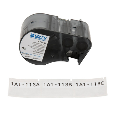 Brady B-427 Self-laminating Vinyl Black on White/Transparent Label Printer Tape, 44.45 mm Width, 25.4mm Label Length
