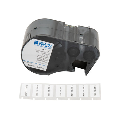 Brady B-351 Tamper-resistant Vinyl Black on White Label Printer Tape, 25.4 mm Width, 12.7mm Label Length