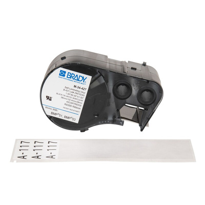 Brady B-427 Self-laminating Vinyl Black on White/Transparent Label Printer Tape, 38.1 mm Width, 152.4mm Label Length