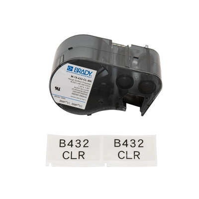 Brady B-432 Polyester Black on Transparent Label Printer Tape, 25.4 mm Width, 25.4mm Label Length