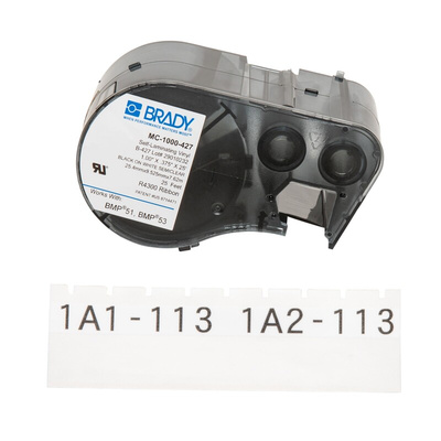 Brady B-427 Self-laminating Vinyl Black on White/Transparent Label Printer Tape, 7.62 m Length, 25.4 mm Width