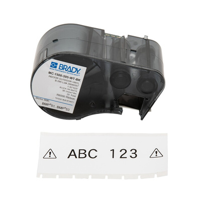 Brady B-595 Vinyl Black on White Label Printer Tape, 7.62 m Length, 38.1 mm Width