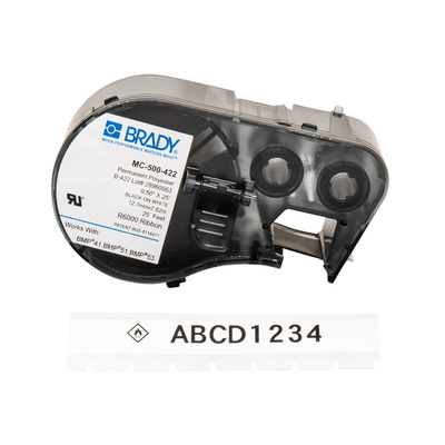 Brady B-422 Black on White Label Printer Tape, 7.62 m Length, 12.7 mm Width