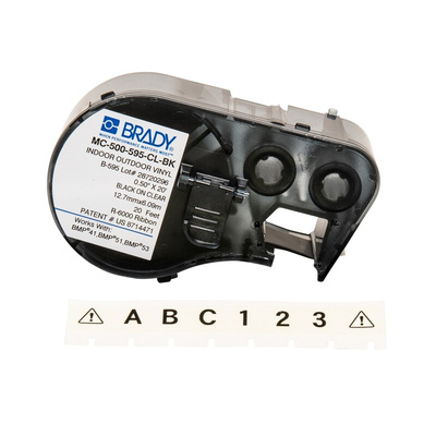 Brady B-595 Vinyl Black on Transparent Label Printer Tape, 6.1 m Length, 12.7 mm Width