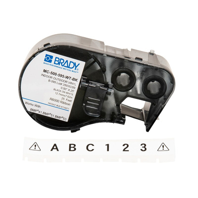 Brady B-595 Vinyl Black on White Label Printer Tape, 7.62 m Length, 12.7 mm Width