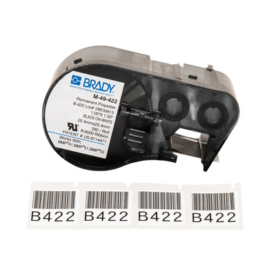 Brady B-422 Black on White Label Printer Tape, 25.4 mm Width, 25.4mm Label Length