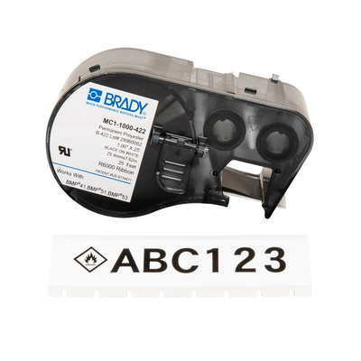 Brady B-422 Black on White Label Printer Tape, 7.62 m Length, 25.4 mm Width
