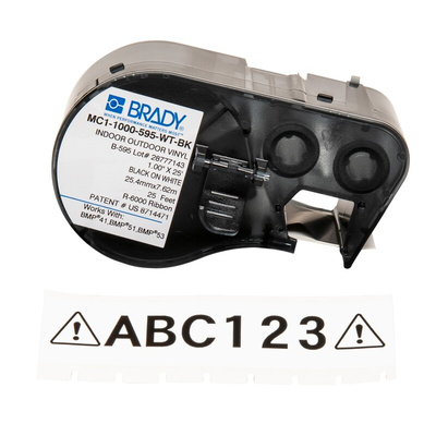 Brady B-595 Vinyl Black on White Label Printer Tape, 7.62 m Length, 25.4 mm Width