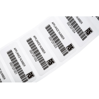 RS PRO White Black Print Label Roll, 58mm Width, 22mm Height